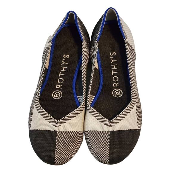 Rothy's Black & White Captoe Plaid Round Toe Flat Size 7